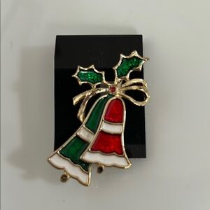 Red/Green Vintage Beatrix Enameled Christmas Bells Pin